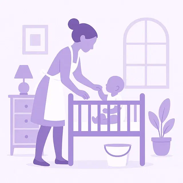 Nanny in the UAE settling a young child in the nursery